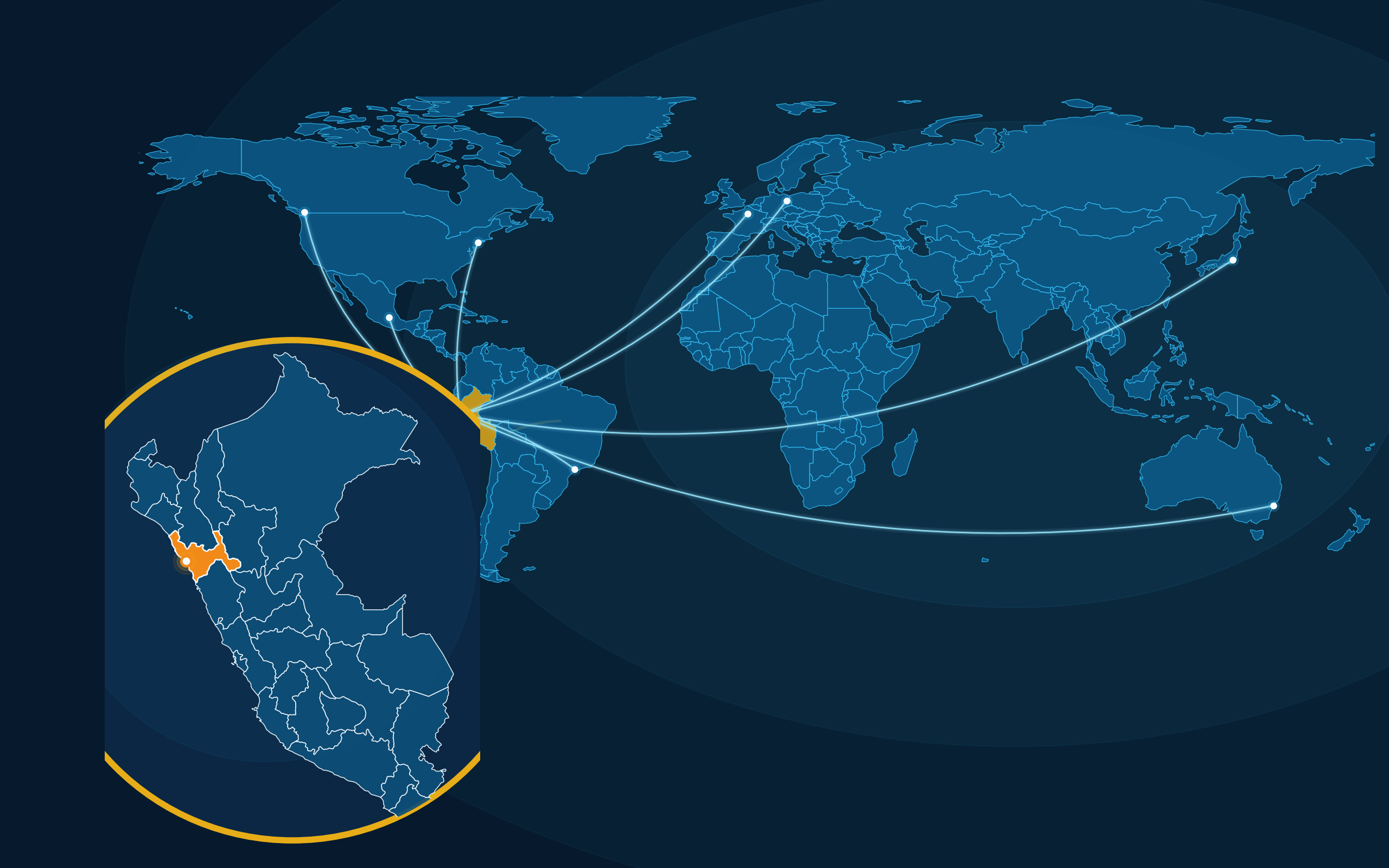 Map of Peru highlighting La Libertad and international connections to Trujillo
